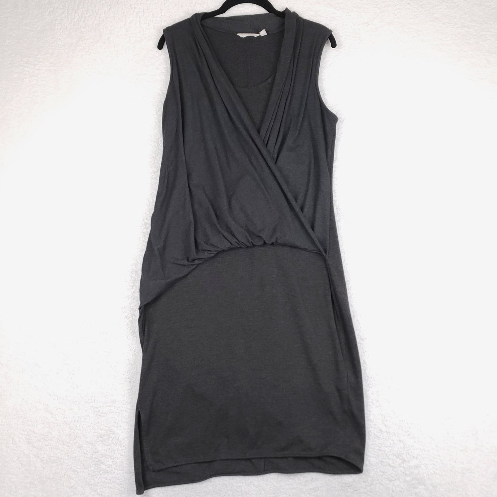 Athleta Womens Charcoal Gray Draped Crossover Asymmetrical Midi Dress M Travel